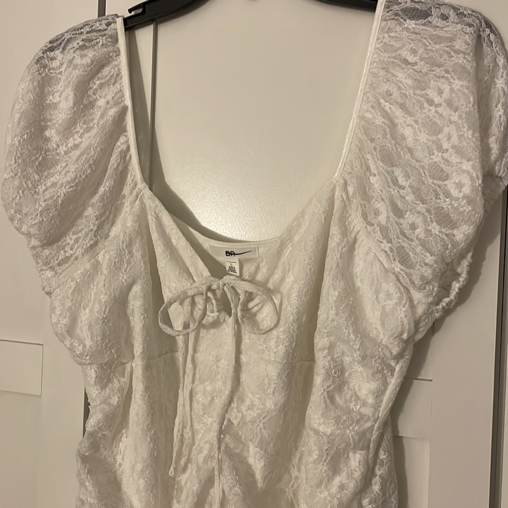 Ruched Lace Minidress In Ivory - Picture 3 of 8
